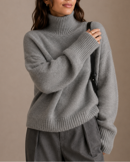Women's Dropped Shoulder Oversized Turtleneck Knit Sweater