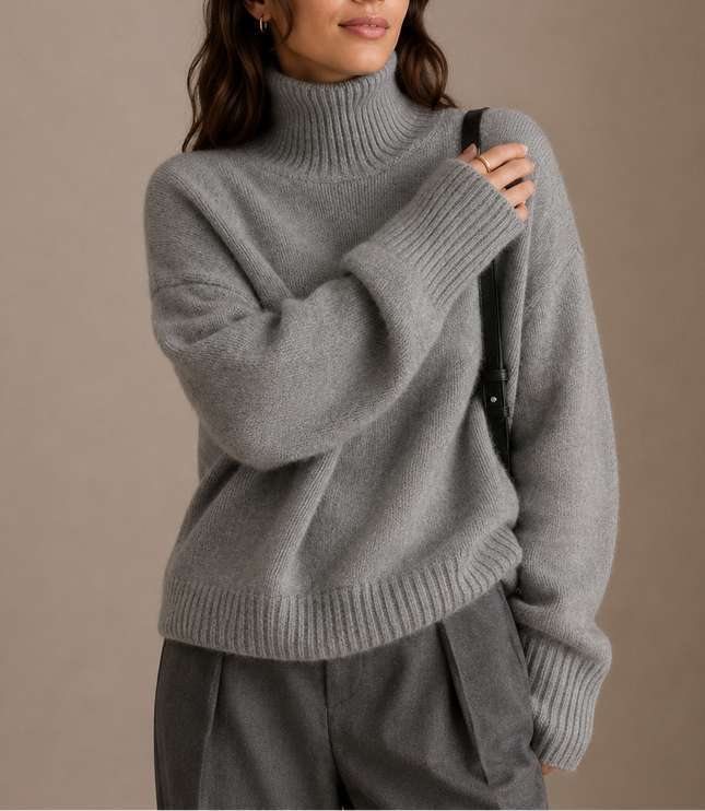 Women's Dropped Shoulder Oversized Turtleneck Knit Sweater