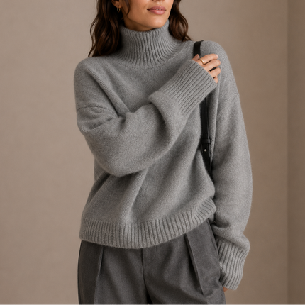 Women's Dropped Shoulder Oversized Turtleneck Knit Sweater
