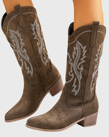 Women's Embroidered Western Cowboy Boots with Wide Calf