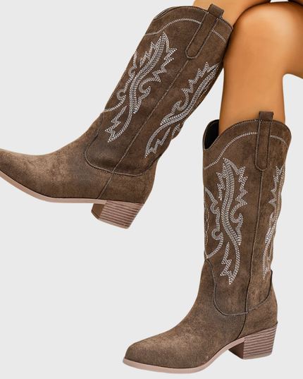 Women's Embroidered Western Cowboy Boots with Wide Calf