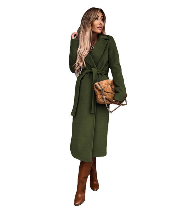 Women's Fall Trench Coat in Midi Length, Long Lapel Collar