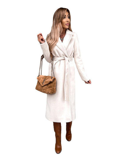 Women's Fall Trench Coat in Midi Length, Long Lapel Collar