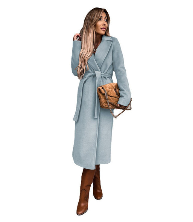 Women's Fall Trench Coat in Midi Length, Long Lapel Collar