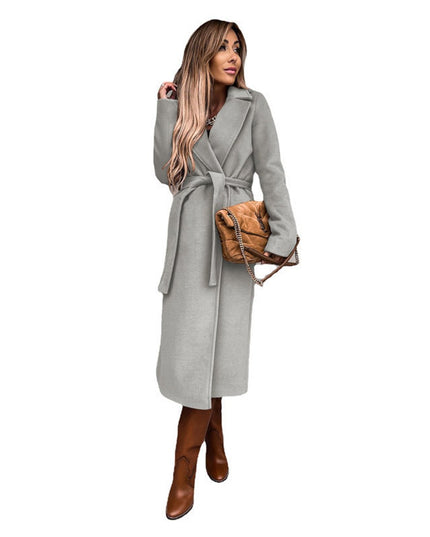 Women's Fall Trench Coat in Midi Length, Long Lapel Collar