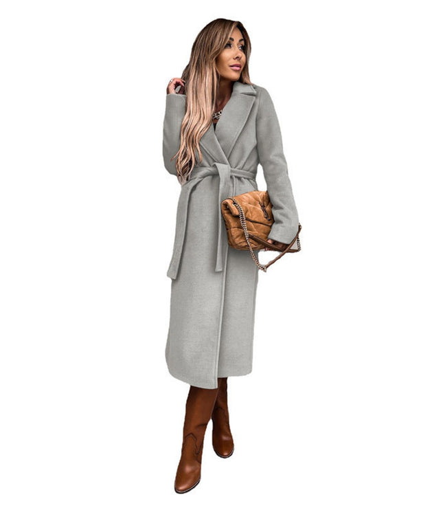 Women's Fall Trench Coat in Midi Length, Long Lapel Collar