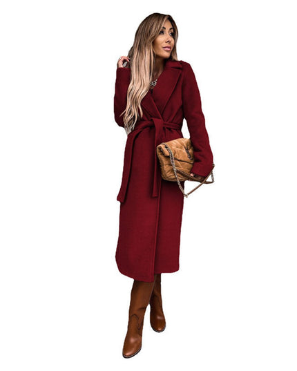Women's Fall Trench Coat in Midi Length, Long Lapel Collar