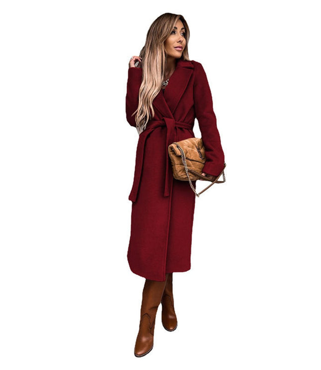 Women's Fall Trench Coat in Midi Length, Long Lapel Collar