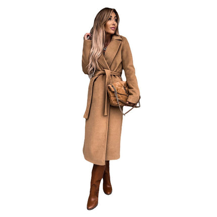 Women's Fall Trench Coat in Midi Length, Long Lapel Collar