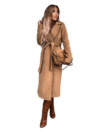 Women's Fall Trench Coat in Midi Length, Long Lapel Collar