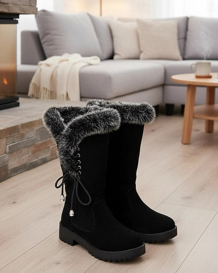 Women's Faux Fur Knee High Winter Boots, Lug Sole Block Heel