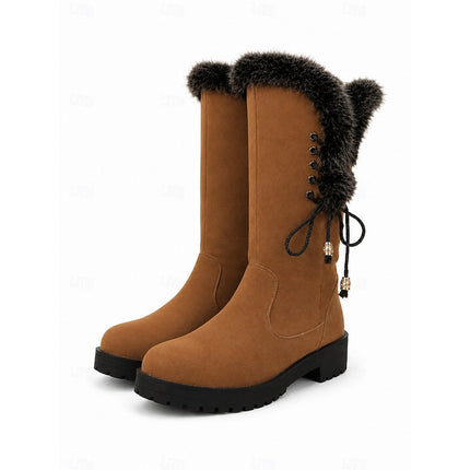 Women's Faux Fur Knee High Winter Boots, Lug Sole Block Heel