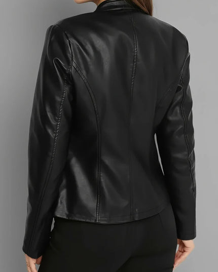 Women's Faux Leather Biker Jacket, Panel Seam Stand Collar