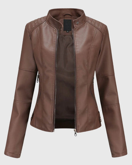 Women's Faux Leather Moto Jacket, Slim Fit with Zip Pockets