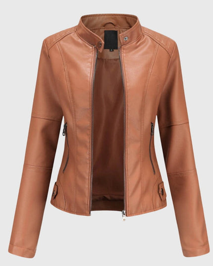 Women's Faux Leather Moto Jacket, Slim Fit with Zip Pockets