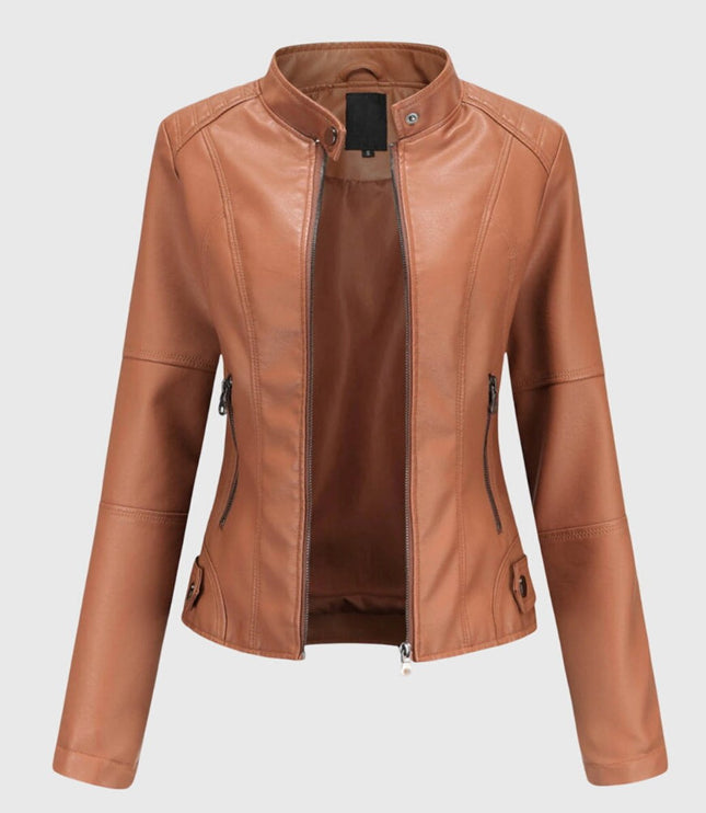 Women's Faux Leather Moto Jacket, Slim Fit with Zip Pockets