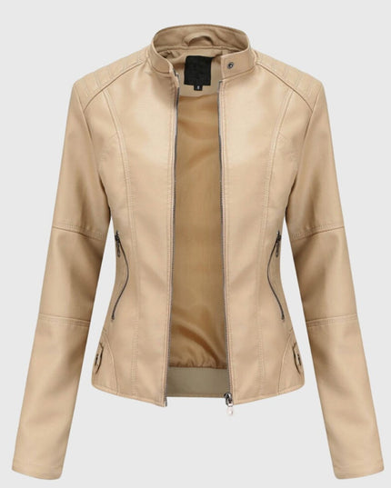 Women's Faux Leather Moto Jacket, Slim Fit with Zip Pockets