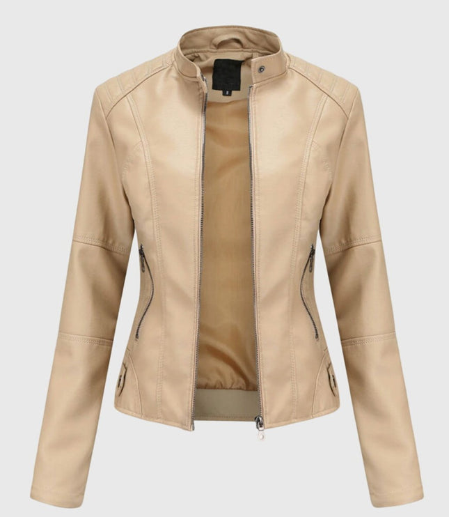 Women's Faux Leather Moto Jacket, Slim Fit with Zip Pockets