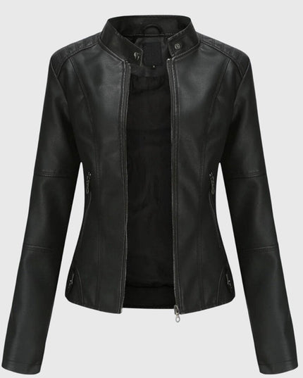 Women's Faux Leather Moto Jacket, Slim Fit with Zip Pockets