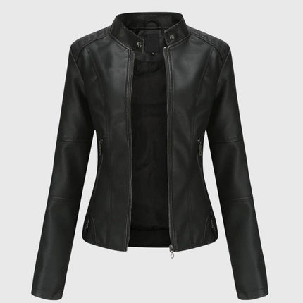 Women's Faux Leather Moto Jacket, Slim Fit with Zip Pockets