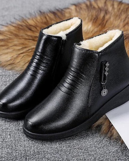 Women's Flat Winter Ankle Boots, Fur Lined with Side Zip