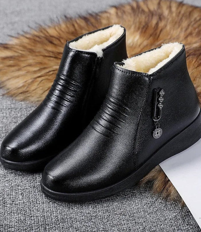Women's Flat Winter Ankle Boots, Fur Lined with Side Zip