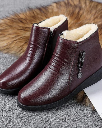 Women's Flat Winter Ankle Boots, Fur Lined with Side Zip
