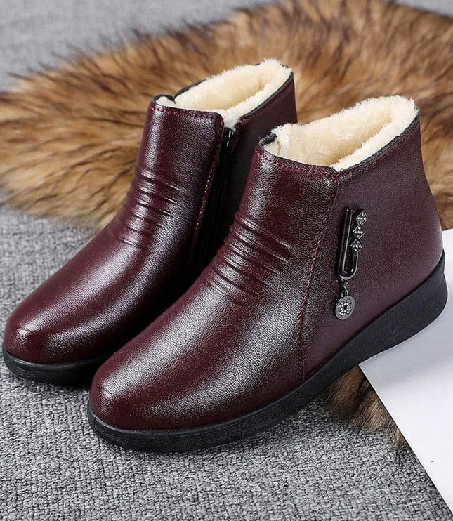 Women's Flat Winter Ankle Boots, Fur Lined with Side Zip