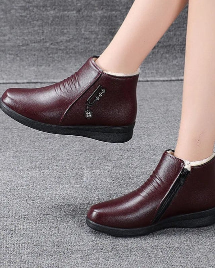 Women's Flat Winter Ankle Boots, Fur Lined with Side Zip