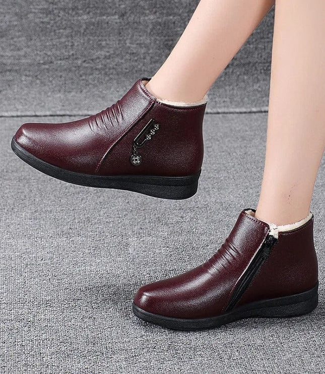 Women's Flat Winter Ankle Boots, Fur Lined with Side Zip
