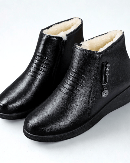 Women's Flat Winter Ankle Boots, Fur Lined with Side Zip