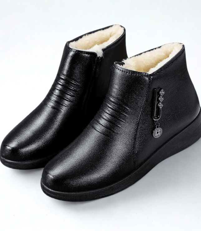 Women's Flat Winter Ankle Boots, Fur Lined with Side Zip