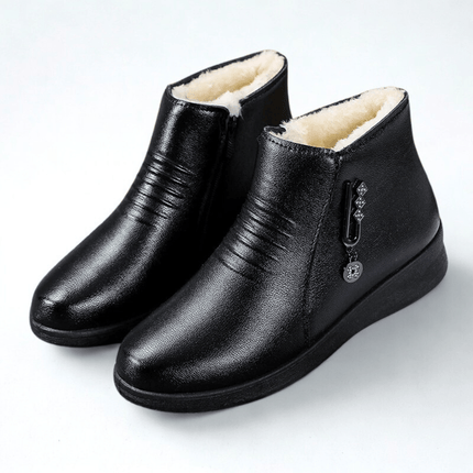 Women's Flat Winter Ankle Boots, Fur Lined with Side Zip