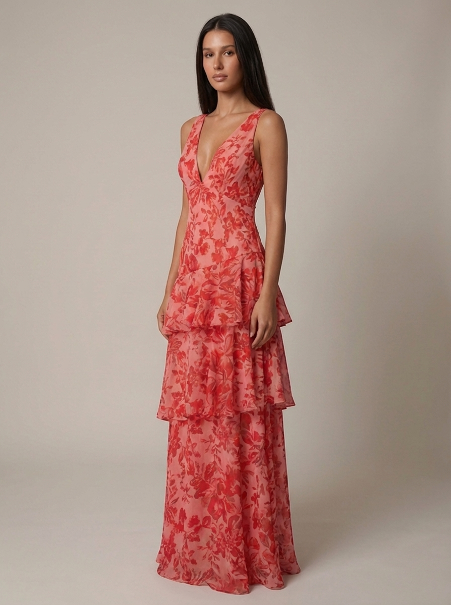 Women's Floral Halter Neck Summer Maxi Wedding Guest Dress