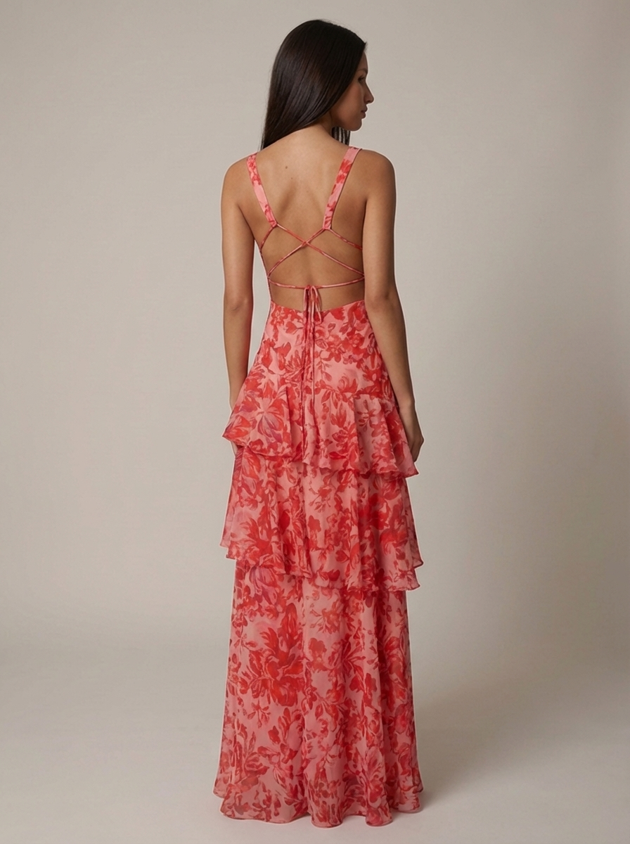 Women's Floral Halter Neck Summer Maxi Wedding Guest Dress