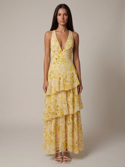 Women's Floral Halter Neck Summer Maxi Wedding Guest Dress