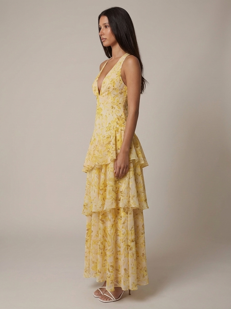 Women's Floral Halter Neck Summer Maxi Wedding Guest Dress