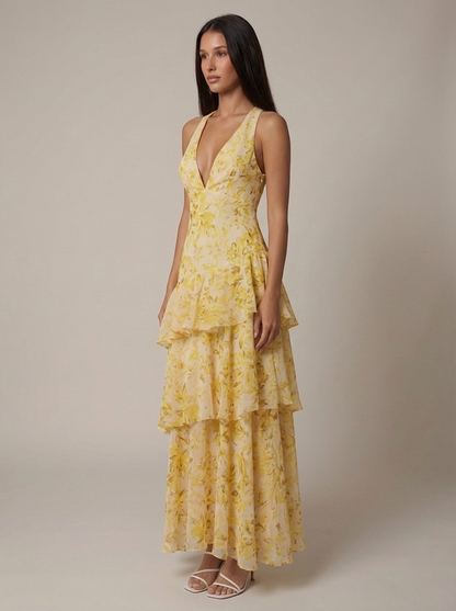 Women's Floral Halter Neck Summer Maxi Wedding Guest Dress