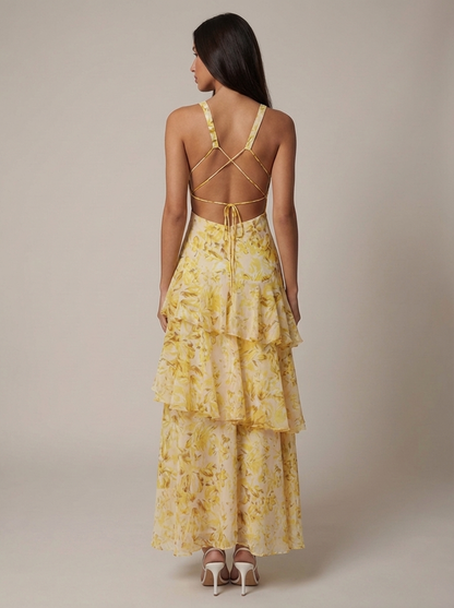 Women's Floral Halter Neck Summer Maxi Wedding Guest Dress