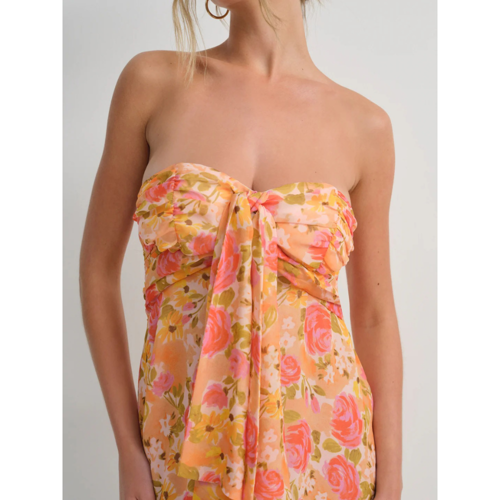 Women's Floral Strapless Mini Dress for Wedding Guest