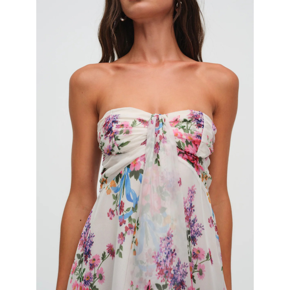 Women's Floral Strapless Mini Dress for Wedding Guest