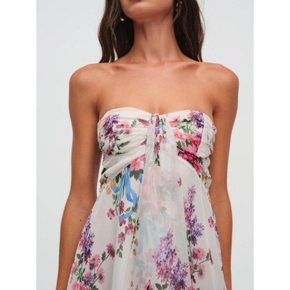 Women's Floral Strapless Mini Dress for Wedding Guest