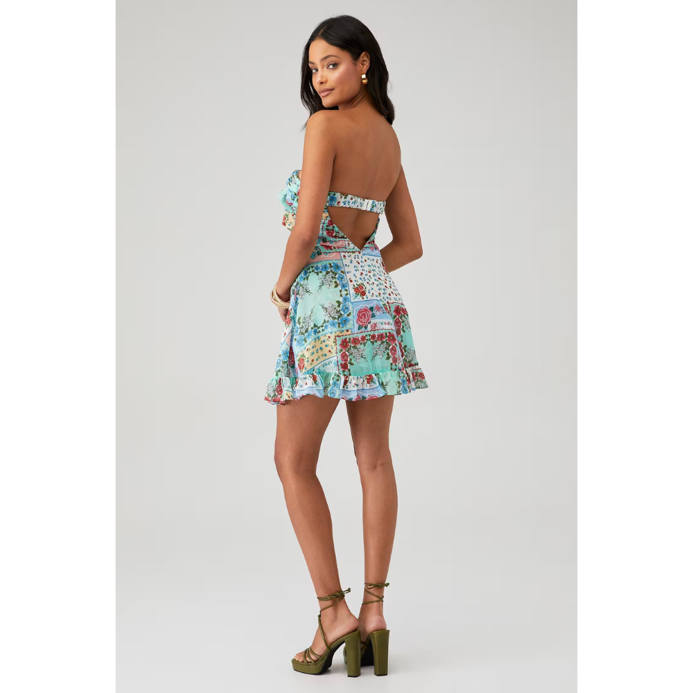 Women's Floral Strapless Mini Dress for Wedding Guest