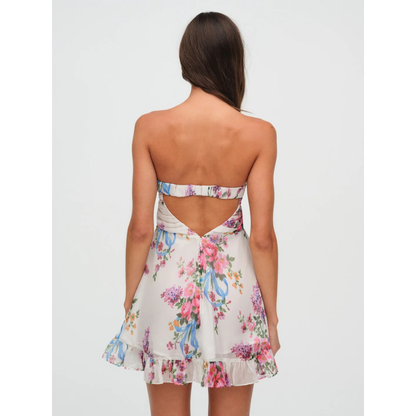 Women's Floral Strapless Mini Dress for Wedding Guest