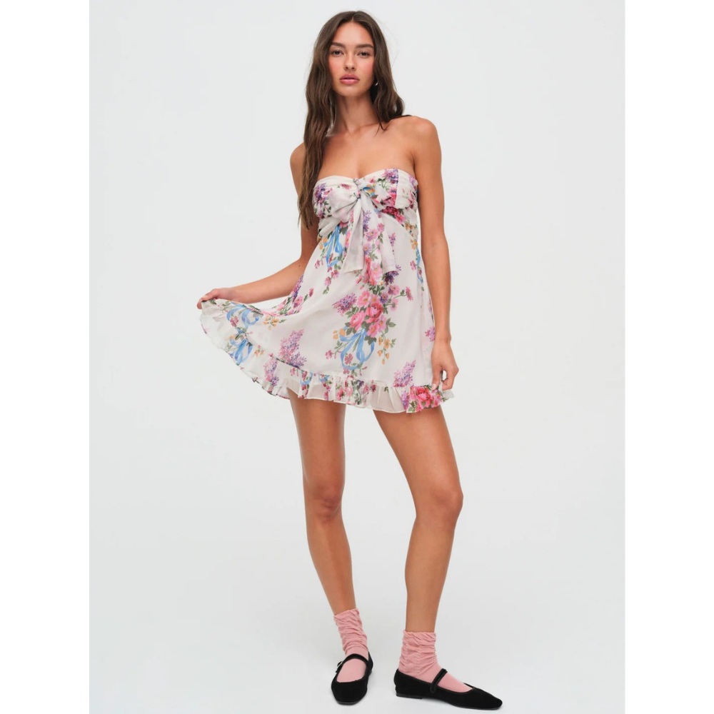 Women's Floral Strapless Mini Dress for Wedding Guest