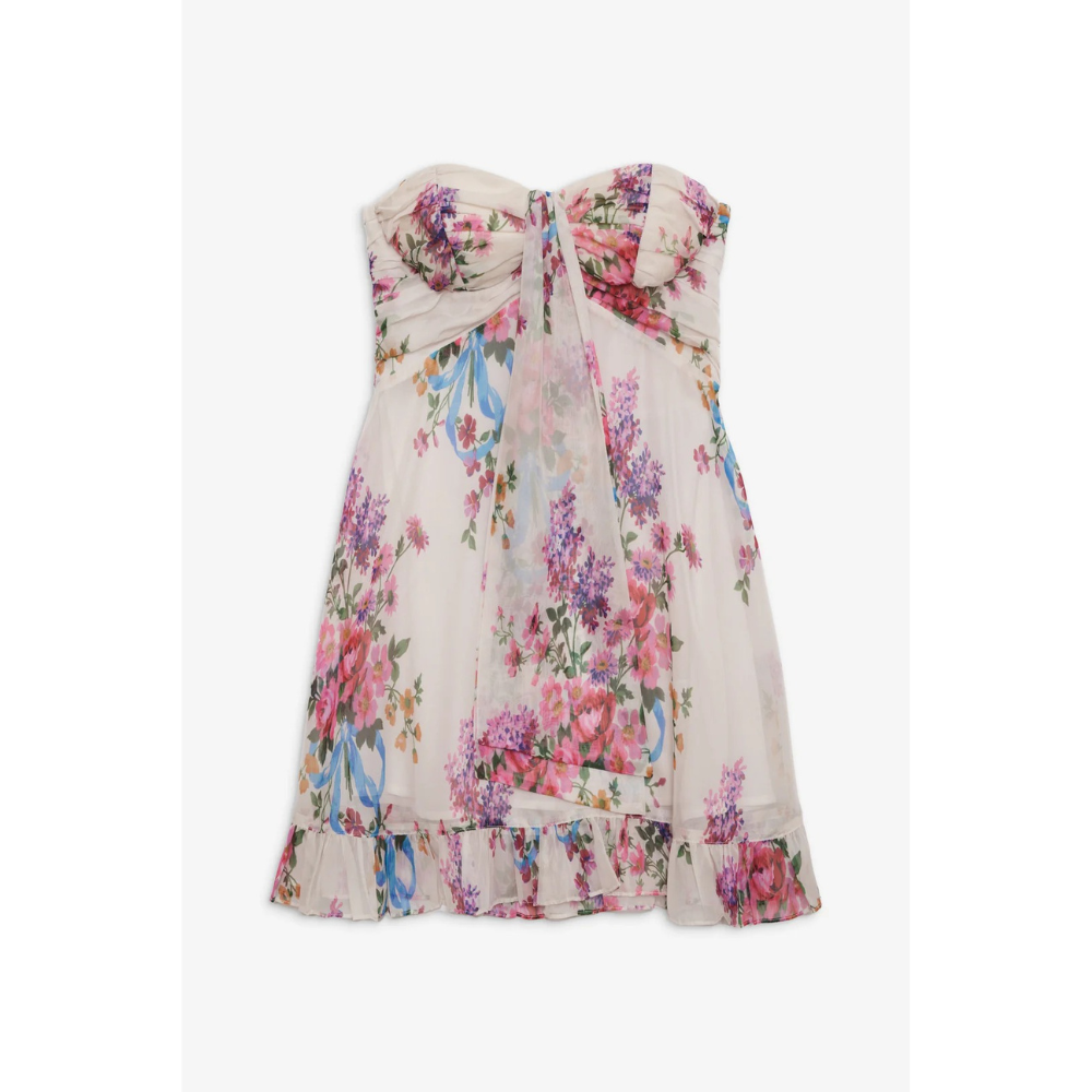 Women's Floral Strapless Mini Dress for Wedding Guest