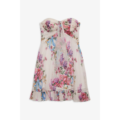 Women's Floral Strapless Mini Dress for Wedding Guest
