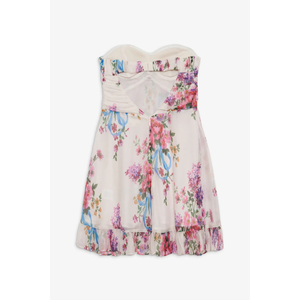 Women's Floral Strapless Mini Dress for Wedding Guest
