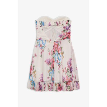 Women's Floral Strapless Mini Dress for Wedding Guest