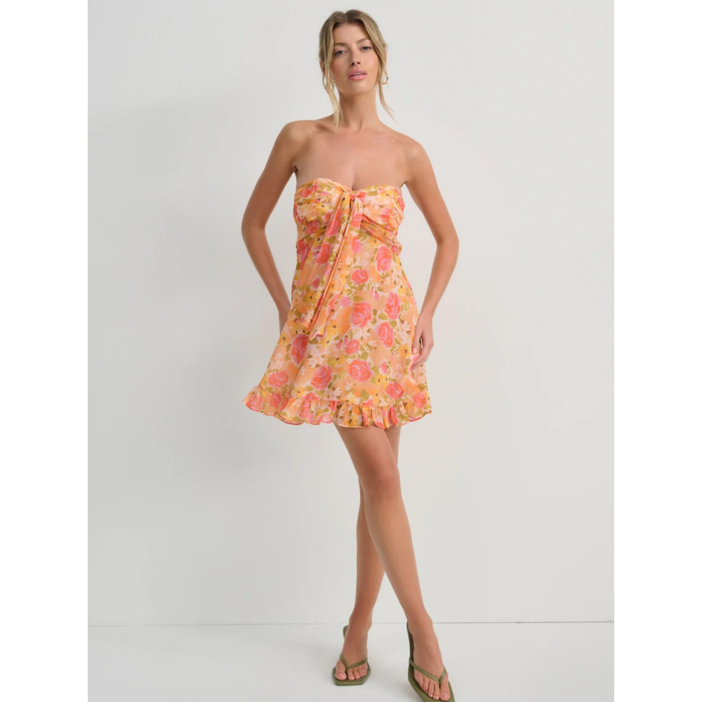 Women's Floral Strapless Mini Dress for Wedding Guest